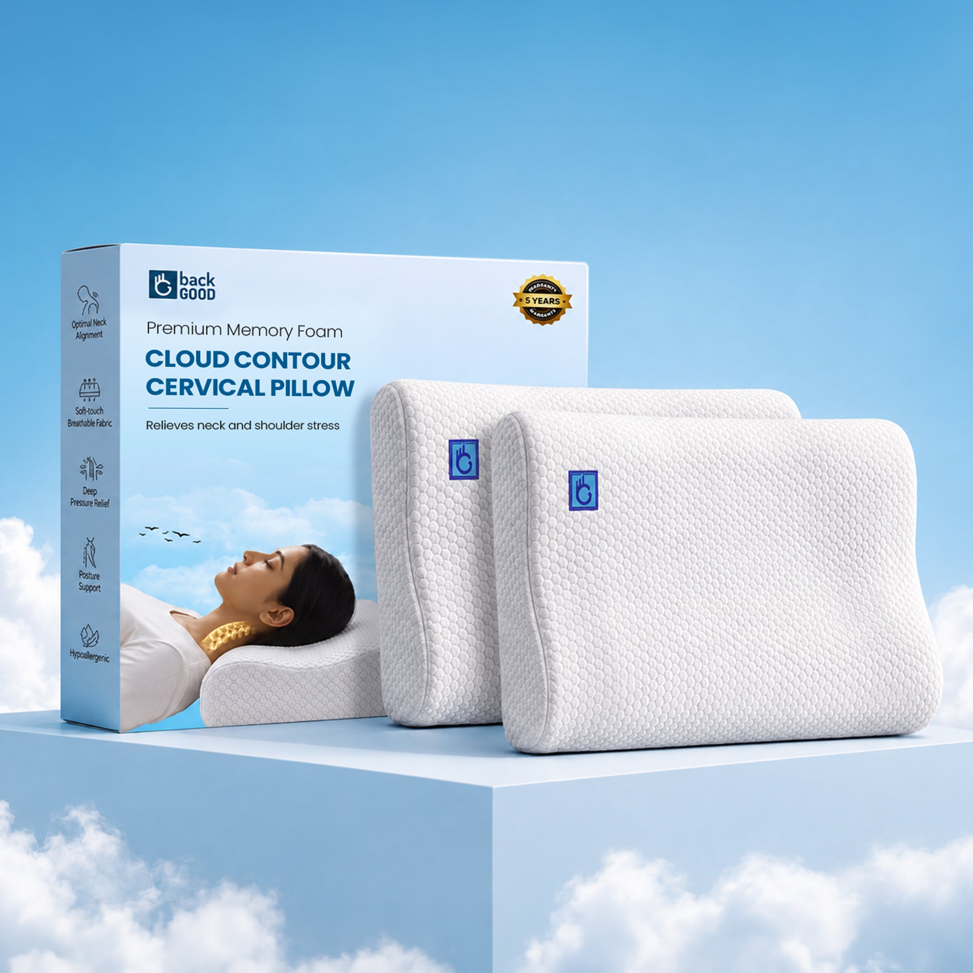 BackGood Cloud Contour Cervical Pillow- Set of 2